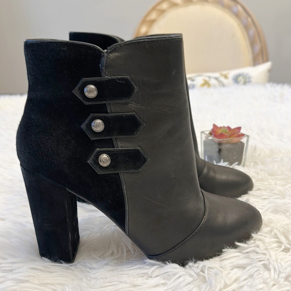 White House Black Market Leather Suede Embellished ankle heel boot women size 7